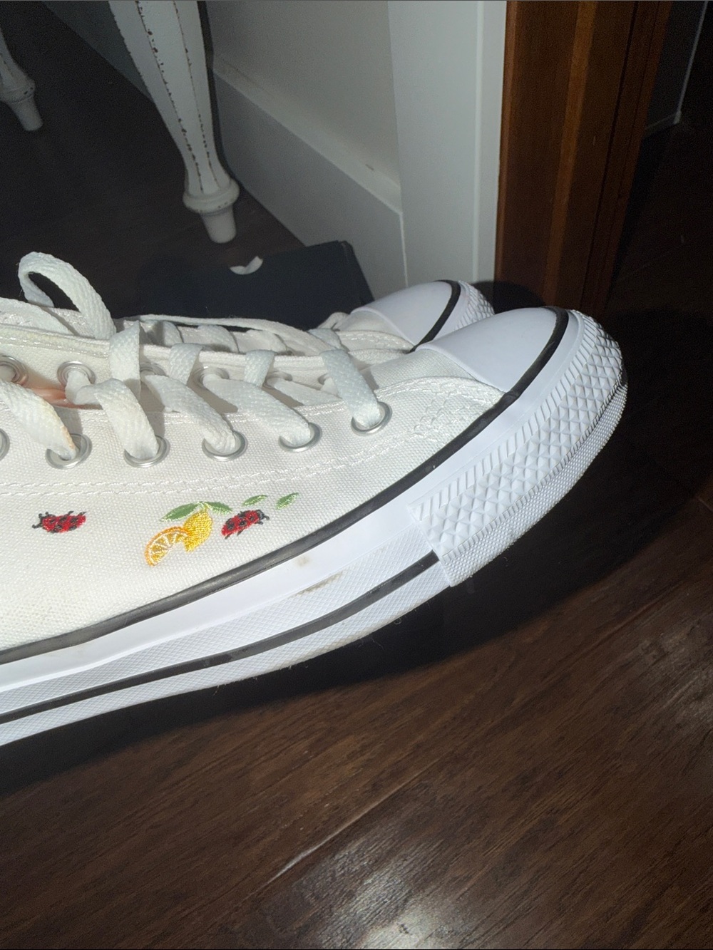 Converse White Low-Top Sneakers with Yellow Lemon & Red Ladybug Embroidery - Picture 3 of 9
